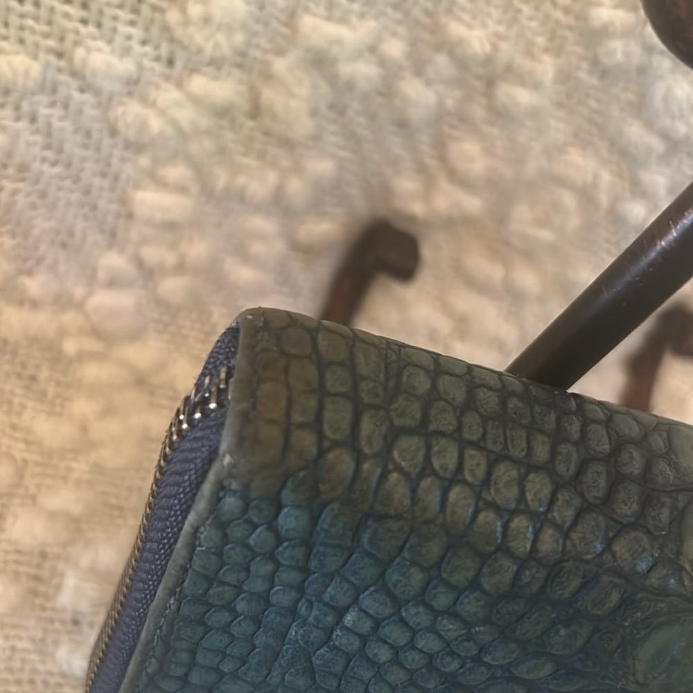 Furla Croc Embossed Teal Leather Full Zip Wallet - Picture 6 of 11